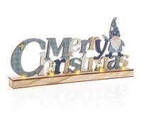 COM-FOUR® Support décoratif LED en bois - lettrage lumineux sur socle en bois - lettrage décoratif à poser pour Noël - lumière d'ambiance avec minuterie (bleu + Père Noël)
