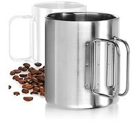 Com-four® Tasse à Café en Acier Inoxydable 304 - Isotherme Double Paroi 300 ML - Poignée Pliante - Sans BPA (Argent, 1 Pièce)