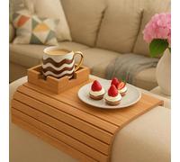 COM-ptia Cruise Bamboo Couch Cup Holder, Couch Hack Bamboo cupH-Older, Bam-Boo Cou-ch Arm Tray & Cup Holder Your Sofa s Best Friend for Cou-ch, for Drinks Cellphone TV Remote Snacks (Style A)