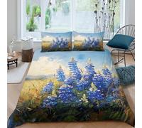 Com4table 3D Print Microfiber Blue wildflowers Bed Quilt Cover Easy Care Bedding Pillowcases Impressionist l&scape Duvet Cover All Season Breathable Washable Kids Teens Boys Girls King(220x240cm)