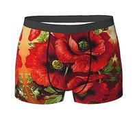 COMAAM Belles fleurs de coquelicot rouge pour hommes Boxer Shorts (multi-facettes) Boxer élastique pour homme Leggings Sous-vêtements, noir, X-Large