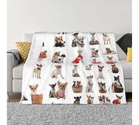 COMAAM Couverture en flanelle motif chihuahua carlin - Plusieurs tailles (style horizontal) - Couverture de lit pour canapés et lits