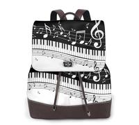 COMAAM Sac à dos en cuir synthétique avec touches de piano et notes de musique, Sac à dos de voyage élégant pour femme et homme, Noir, Taille unique