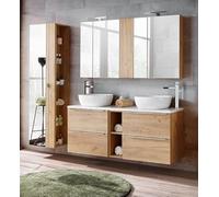COMAD Ensemble 10 Pièces Dont Vasques à Poser + Armoire Miroir + Grande Armoire - 140 Cm - Elise Oak