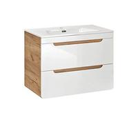 Comad Meuble de lavabo 80 cm Aruba blanc avec lavabo inclus, Meuble de lavabo à suspendre, couleur blanc brillant, meubles de salle de bain modernes