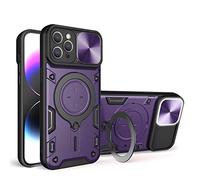 COMAKU Coque Armor pour Google Pixel 8 Pro, Housse TPU+PC Antichoc avec Coulissante Couverture et Anneau Béquille Support - Violet Foncé
