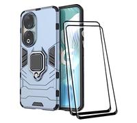 COMAKU Coque Armor pour Honor 90, Housse TPU+PC Antichoc avec Anneau Béquille [avec 2 Pièces Verre Trempé Ecran Film Protecteur ] - Bleu