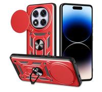 COMAKU Coque Armor pour Honor Magic 7 Lite 5G, Housse TPU+PC Antichoc avec Coulissante Couverture et Anneau Béquille Support - Rouge