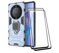 COMAKU Coque Armor pour Honor Magic5 Lite 5G/Magic 5 Lite, Housse TPU+PC Antichoc avec Anneau Béquille [avec 2 Pièces Verre Trempé Ecran Film Protecteur ] - Bleu
