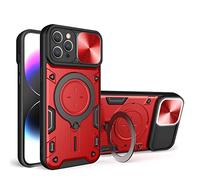 COMAKU Coque Armor pour Honor X6/Honor X8 5G, Housse TPU+PC Antichoc avec Coulissante Couverture et Anneau Béquille Support - Rouge