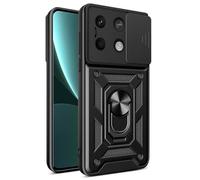 COMAKU Coque Armor pour Motorola Edge 50 Neo, Housse TPU+PC Antichoc avec Coulissante Couverture et Anneau Béquille Support - Noir