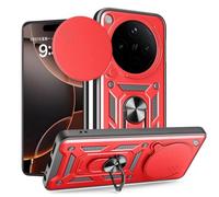 COMAKU Coque Armor pour Oppo Find X8 5G, Housse TPU+PC Antichoc avec Coulissante Couverture et Anneau Béquille Support - Rouge