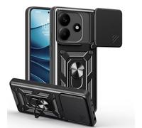 COMAKU Coque Armor pour Oppo Reno 14 5G, Housse TPU+PC Antichoc avec Coulissante Couverture et Anneau Béquille Support - Noir