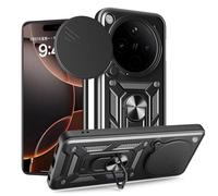 COMAKU Coque Armor pour Realme 14 Pro 5G, Housse TPU+PC Antichoc avec Coulissante Couverture et Anneau Béquille Support - Noir