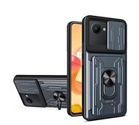 COMAKU Coque Armor pour Realme C30 4G, Housse TPU+PC Multifonction Antichoc avec Coulissante Couverture et Anneau Béquille - Gris