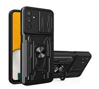 COMAKU Coque Armor pour Samsung Galaxy A04s/Galaxy A13 5G, Housse TPU+PC Multifonction Antichoc avec Coulissante Couverture et Anneau Béquille - Noir
