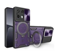 COMAKU Coque Armor pour Xiaomi Poco F6 Pro 5G, Housse TPU+PC Antichoc avec Coulissante Couverture et Anneau Béquille Support - Violet Foncé