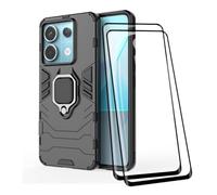 COMAKU Coque Armor pour Xiaomi Redmi Note 13 Pro 5G/ Poco X6 5G, Housse TPU+PC Antichoc avec Anneau Béquille [avec 2 Pièces Verre Trempé Ecran Film Protecteur ] - Noir