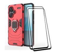 COMAKU Coque Armor pour Xiaomi Redmi Note 13 Pro Plus 5G (Pro+), Housse TPU+PC Antichoc avec Anneau Béquille [avec 2 Pièces Verre Trempé Ecran Film Protecteur ] - Rouge