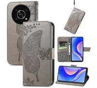 COMAKU Coque en Papillon pour Huawei Nova Y90, Prime PU Cuir Etui avec Fentes pour Cartes - Gris