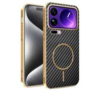 COMAKU Coque Magnétique pour Xiaomi 17 Pro Max, PU Cuir +TPU Silicone avec Cadre Galvanisé Étui Texture Antidérapante et Antichoc Housse Coque - Noir