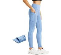 Comallan Legging Polaire Femme Hiver Leggings Chaud Femme Etanche Course Sport Yoga Training Thermique Thermo Pantalon avec Poches Bleu Brume, S
