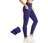 Comallan Legging Polaire Femme Hiver Leggings Chaud Femme Etanche Course Sport Yoga Training Thermique Thermo Pantalon avec Poches Bleu Marine, XXL