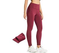 Comallan Legging Polaire Femme Hiver Leggings Chaud Femme Etanche Course Sport Yoga Training Thermique Thermo Pantalon avec Poches Rouge vin, L