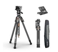 COMAN Trépied en Fibre de Carbone à Dégagement Rapide, 175cm, Quatre Sections de Jambes, Angle Réglable sur Trois Niveaux, équipé d'une Rotule Hydraulique V5, Charge Maximale 20kg (T1SV5)