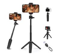 COMAN Trépied, mini perche à selfie, poignée pour téléphone portable, extension de téléphone portable, trépied pour iPhone 14/13/12 Pro Max, compatible avec GoPro, trépied de voyage, vlogging (noir)