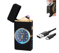 COMANYI Briquet électrique Rechargeable USB à Arc Plasma avec Cadran d'horloge, Briquet électronique Coupe-Vent avec Affichage de l'alimentation LED pour Le Camping, la randonnée, Les Voyages (Noir