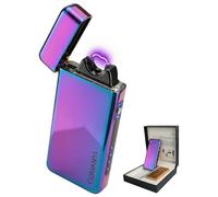 COMANYI Briquet Électrique USB Rechargeable, Briquet Tempête Coupe-Vent Double Arc sans Gaz, Briquet Chalumeau Cigare avec Affichage Batterie LED, Cadeau Homme Original en Coffret (Arc-en-Ciel)
