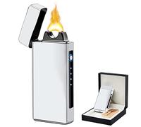 COMANYI Briquet électronique USB - Briquet à Flammes électrique USB - Grande Flamme électrique - avec indicateur de Batterie - Coupe-Vent (Argent)