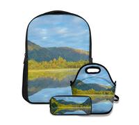 Comap Ensemble Sac à Dos d'école, The Lower Lake à Glendalough, County Wicklow, Irlande, avec Sac à déjeuner et Trousse à Crayons pour Filles, garçons, Adolescents, Joli Cartable imperméable