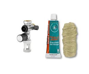 COMAP R110007001 Groupe de sécurité 889 siège INOX Droit pour Chauffe Eau, cumulus-20x27 ou 3/4", Gris & S102104 Kit de Etanchéité pâte à joint 50 ml avec bobine de filasse 40 g