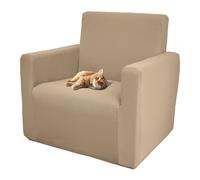 Comart - Housse de Fauteuil Bright - Housse de Fauteuil élastique avec accoudoirs - Housse en Polyester - Anti-Rayures - Anti-Taches - Lavable en Machine - Antidérapant - Beige - Fauteuil 1 Place
