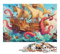 Combat Contre Une Pieuvre géante Puzzles en Bois pour Adultes 500 Pièces DécoRation Intérieure Jeux Éducatifs Cadeaux d'anniversaire pour Family Games Stress Relief Toy 500pcs (52x38cm)