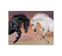 Combats de Chevaux Blancs et Noirs，1000 Pièces pour Adultes Cadeaux d'anniversaire pour Noël Jeu De Défi Familial Décoration Jeux ÉduChatifs Stress Relief 1000pcs（38x26cm）-N64