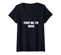 Combats-Moi, Je suis Irlandais T-Shirt avec Col en V, Femme, Noir, XXL