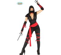 Combattant Ninja Costume d'aventure Rouge Noir Capuche Robe Accessoires de Carnaval, Taille : 38 - 40 (M) Couleur : Noir