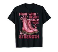Combattez avec la Marche du cœur avec Force Sensibilisation au Cancer du Sein T-Shirt