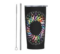Combattez le cancer dans toutes les couleurs Combattez les rubans de sensibilisation au cancer Gobelet fin en acier inoxydable Tasse de voyage Tasse à café isolée de 20 oz avec couvercle anti-éclabou