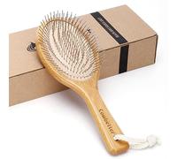 Combetter Brosse à cheveux en bambou, lissant les cheveux et massant le cuir chevelu, brosse à cheveux démêlante antistatique, peigne en bois naturel écologique avec poils métalliques pour femmes