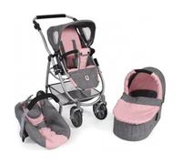 Combi 3 En 1 Pour Poupee Et Poupon : Poussette Landau Cosy - Rose / Gris - Poignee 55 À 82 Cm