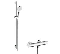 Hansgrohe Système de douche Crometta Vario – Thermostat Ecostat 1001 CL, barre 65 cm, blanc/chrome