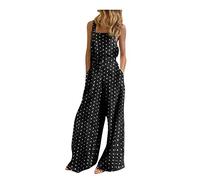 Combi Femme Ete Fluide Dot Jumpsuit Summer Wide Print Pantalon Salopette Jambe sans Manches Bib Casual Women's Women's Jumpsuit Robe Boheme Mariage (Black, XL)