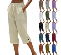 Combi Pantalon Femme,Short Plage Femme Lin Thin en Coton Et Lin Polyester Pants Pantacourt Bermuda Classique Plaid Polyester Solde Pants Short Mousseline Bermuda Satin Plaid Cargo Culotte