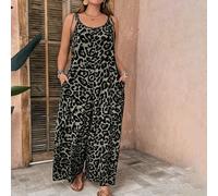 Combi-pantalon grande taille à imprimé léopard avec ceinture à nouer et jambes larges pour les vacances 0XL,1XL,2XL,3XL,4XL,5XLImprimé léopard,Tout Imprimé,Motif texturéTissu tissé