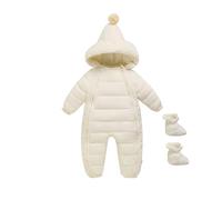 Combi Pilote Bebe Garcon Enfant Fleece Chaud À Capuche Barboteuse Habit De Neige avec Gants Col De Fourrure Coupe-Vent 0-12 Mois Nouveau-Né Rompers Ensemble