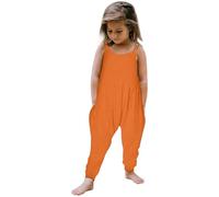 Combi Pyjama Enfant garçon - Combinaison 1 pièce Dos Nu pour bébé et Fille Barboteuse sans Manches à Bretelles Tenues d'été avec Poches (Orange 5-6 Years)